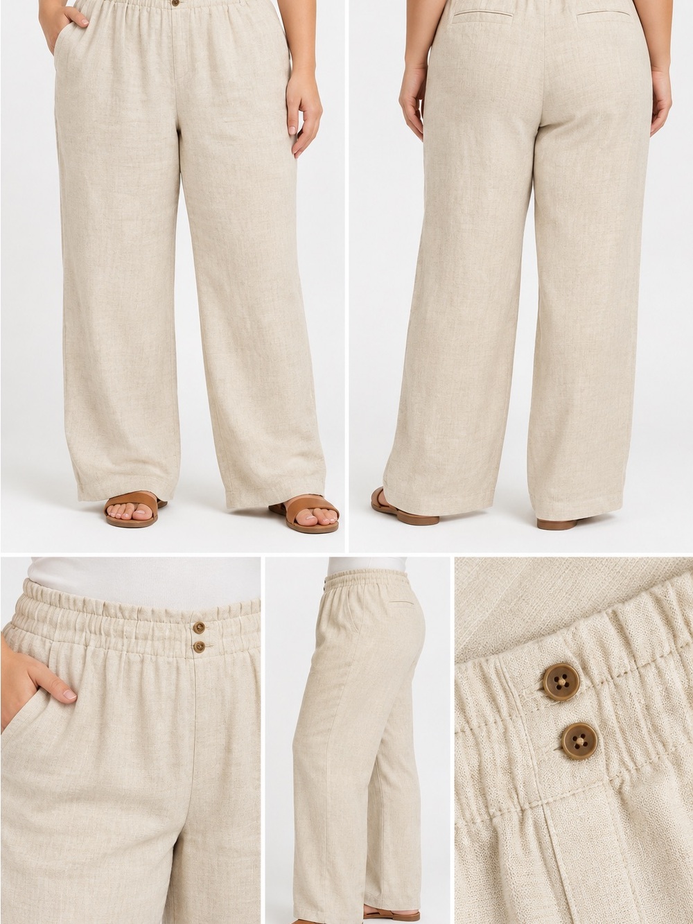 Briggs Women's Linen/Rayon Blend Pull On Pant Tan Beige Sz XXL NWT